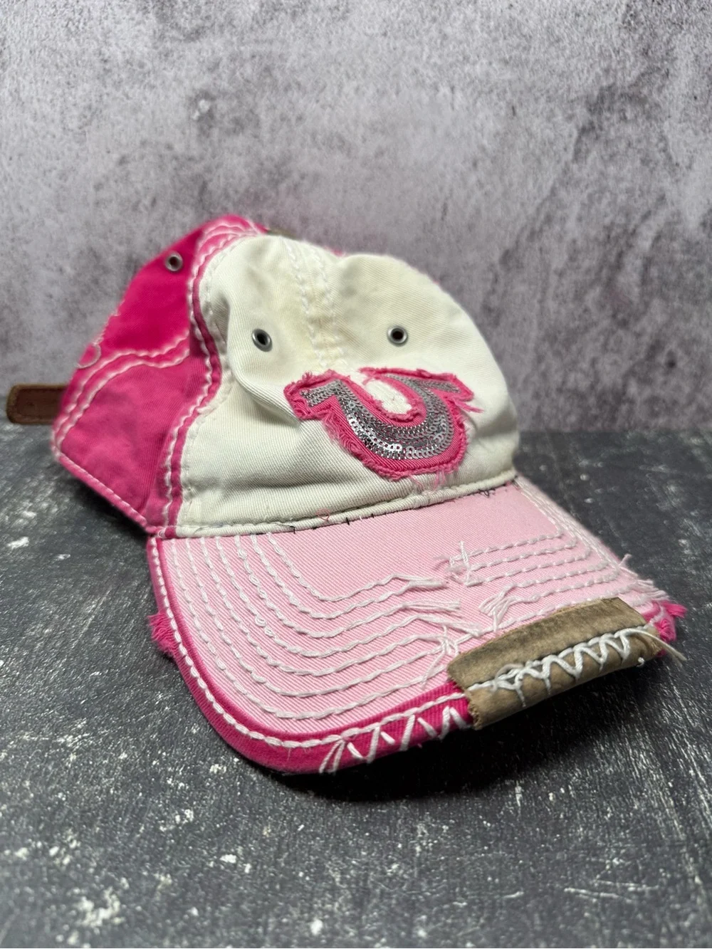 Vintage True Religion Distressed Embroidered Horseshoe Logo  Cap One Size